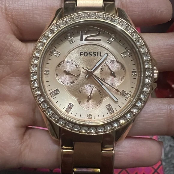 Fossil Women's Gold Watch with Crystal Accents - Picture 2 of 3